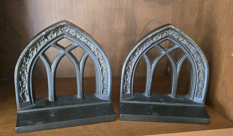 Antique Architectural Cathedral Cast Iron Bookends (BRADLEY & HUBBARD?)
