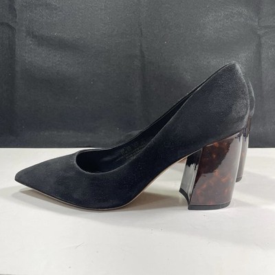 J. McLaughlin Beatrice Leather Shoes Womens 8.5 Block 3  Heel Suede Black  Party