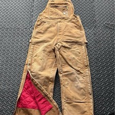 Vintage Carhartt Tan overalls with red Quilted Insulation Size 32 X 30