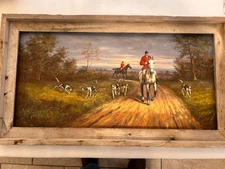 English Fox Oil Painting 12 x 24 Signed Unstretched Unframed