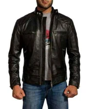 NEW Men Stylish Genuine Lambskin Leather Jacket Slim fit Motorcycle Biker Jacket