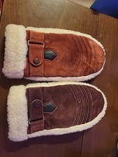 Vintage 70's Cuff Gusset Leather and Cotton Knit Foam Ladies Winter Mittens