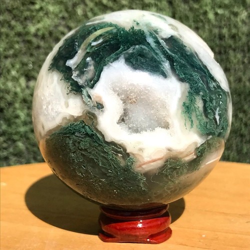 380G Natural Aquatic agate Geode Quartz Ball Crystal Sphere Specimen Healing - Picture 6 of 22