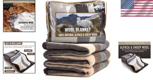 Outdoor-Ready Heavyweight Alpaca & Sheep Wool Blanket, 72x88 | Camping Essential - Picture 2 of 10