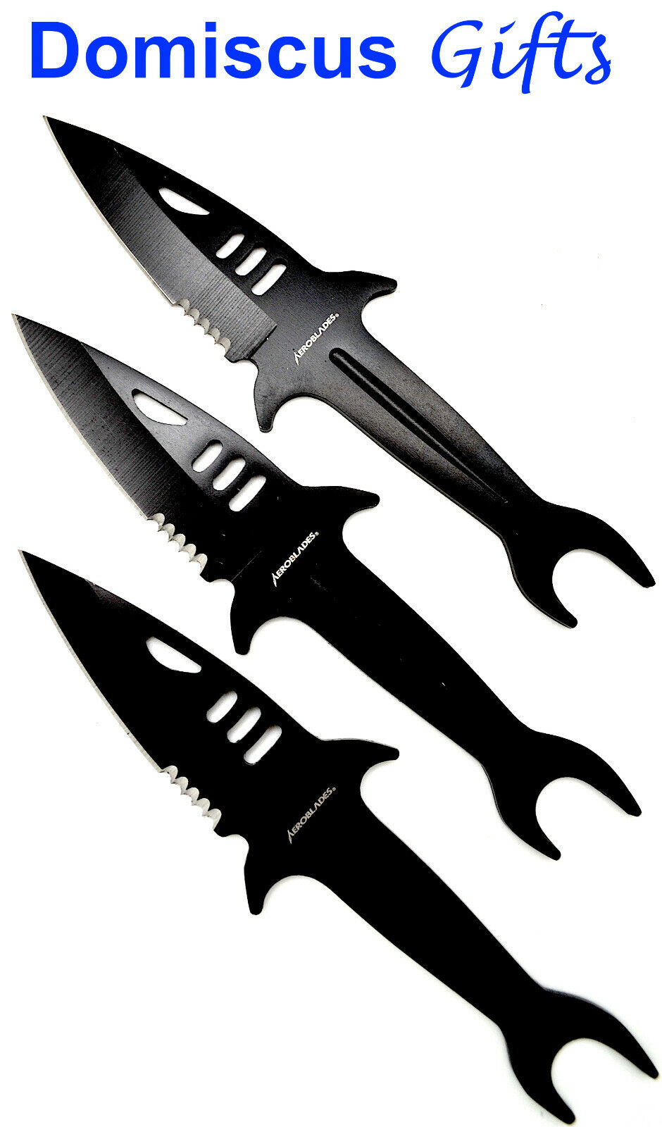 6 1/2" NEW! AEROBLADES Black SHARK 3 Pc THROWING KNIVES Throw Knife Set Hunting