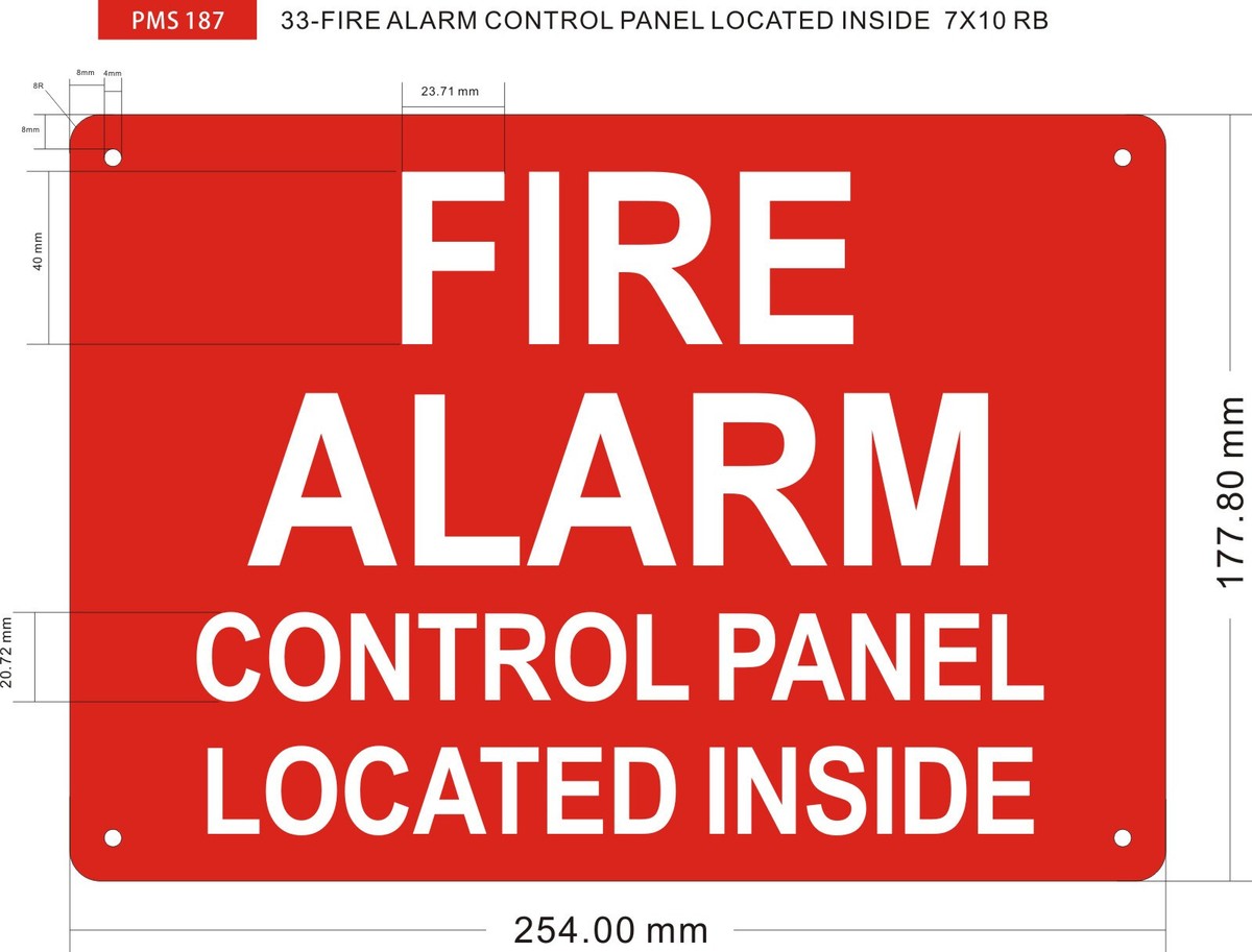 FIRE ALARM CONTROL PANEL LOCATED INSIDE SIGN (7X10, Red, Aluminum