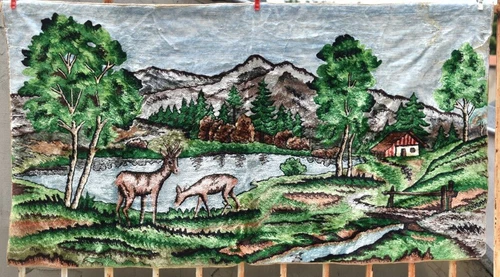 Vtg 48" x 24" Velvet Plush Wall Rug Carpet Tapestry Blanket Deer MCM European