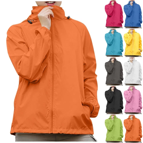 Chaqueta de lluvia ligera impermeable para mujer Abrigo de lluvia Cremallera completa Con capucha Cortavientos - Imagen 1 de 54
