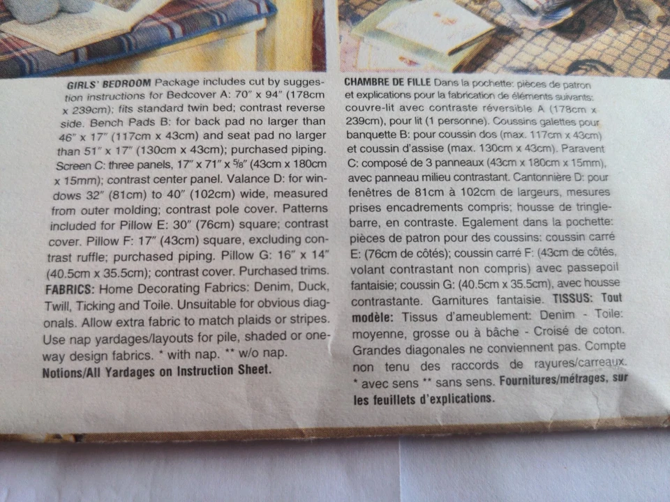 Vogue 1709 Sewing Pattern Childs Bedroom Furnishings Cushions Curtains WAVERLY - Image 3 of 4