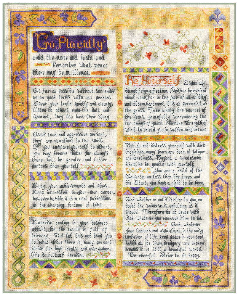 Desiderata Verse Sampler - complete cross stitch kit on 14 aida + COLOUR chart