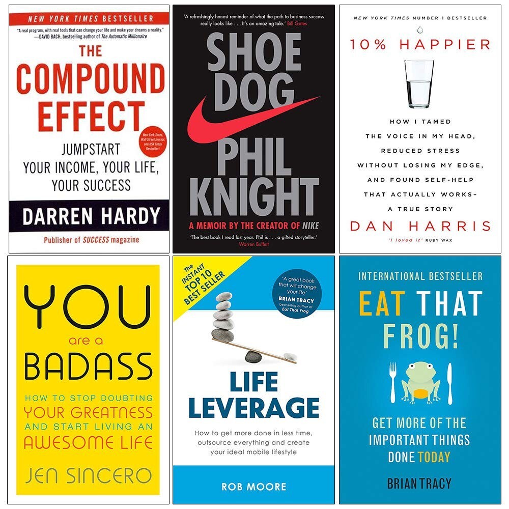 Compound Effect, Shoe Dog, 10% Happier,You Are a Badass, Eat That 6 Books Set