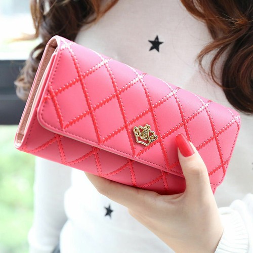 Lozenge Pattern Leather Woman Long Clutch Wallet Phone Coin Pocket Card Holder - Picture 11 of 23