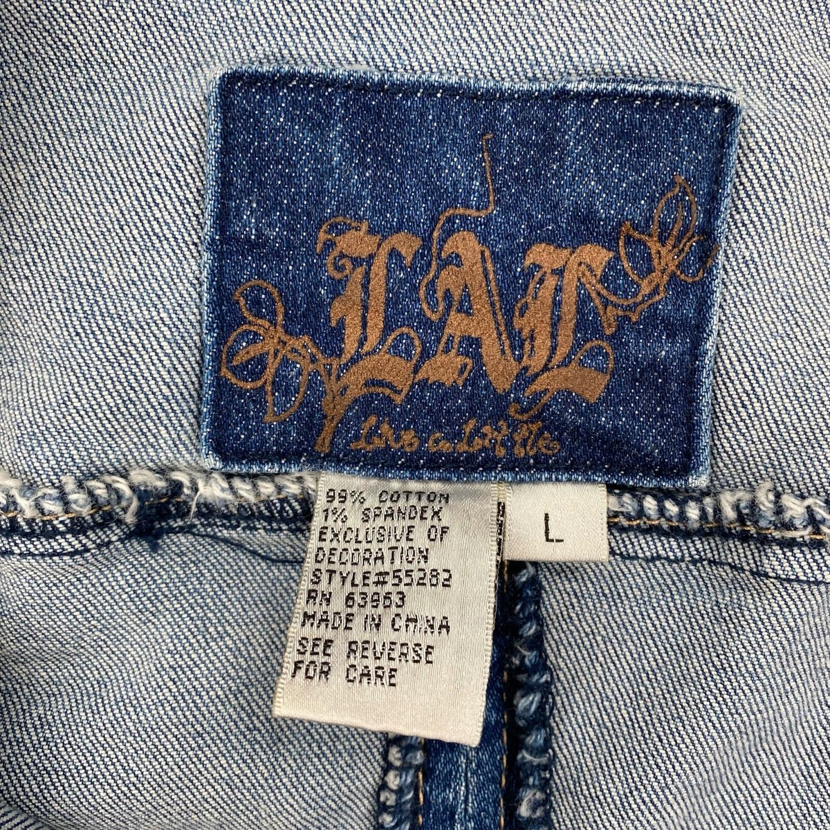 Vintage Live a Little Jacket Size Large Medium Wash Denim Zip Up