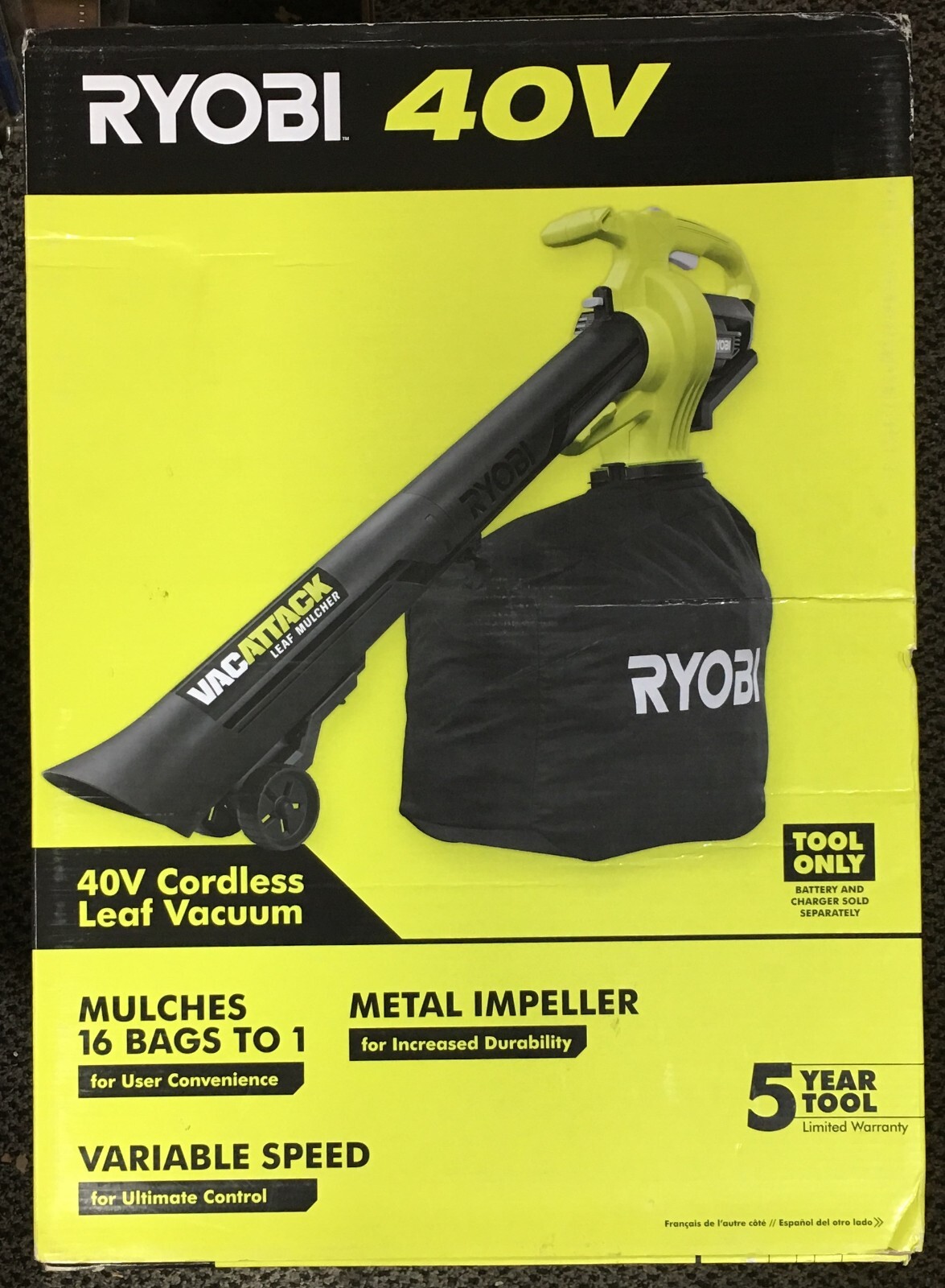 RYOBI 40Volt LithiumIon Cordless Battery Leaf Vacuum/Mulcher (Tool