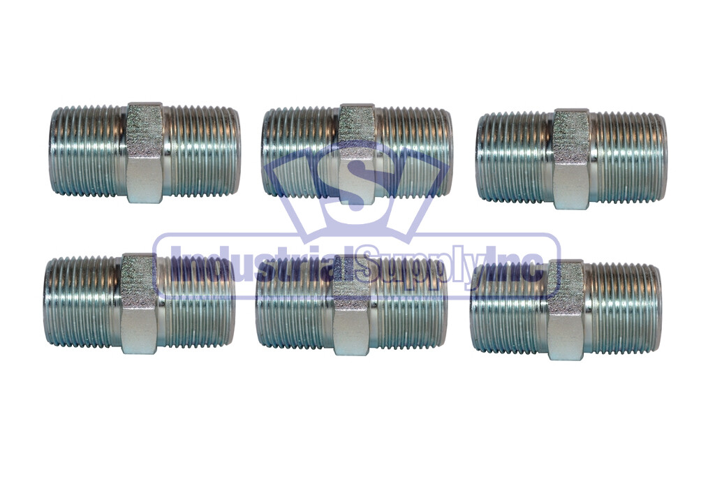 CDQBWKJGFJ 3 Pcs 1/2 x 3/8 Male NPT Hex Nipple Plated Steel Hydraulic Fitting Adapter