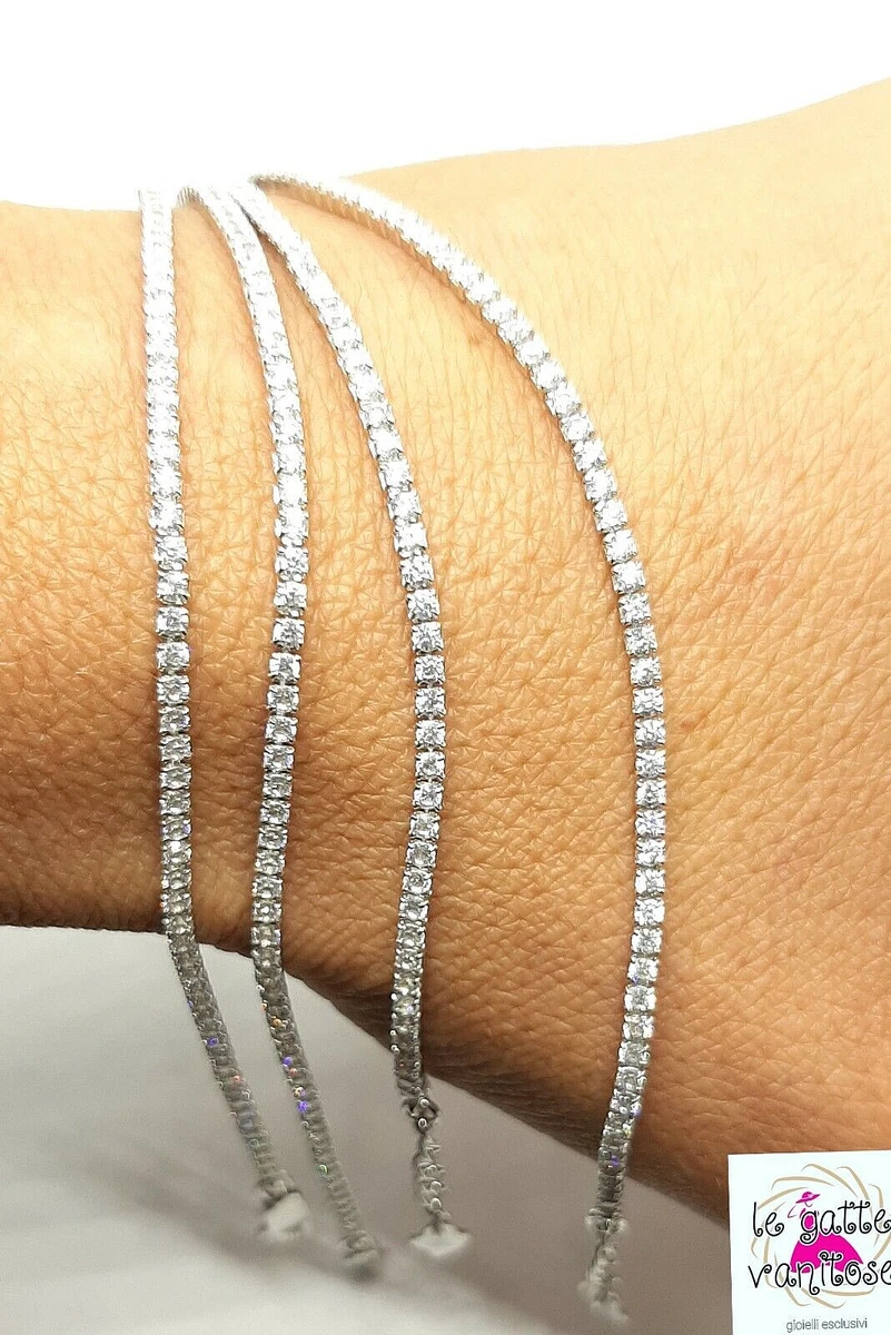 Bracciale Tennis In Argento E Zirconi Bianchi 16 Cm - 3.00 Mm - Foto 8