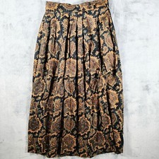 Vintage 1990s Jones Wear Petite Pleated Paisley Print Rayon Midi Skirt Size 6 