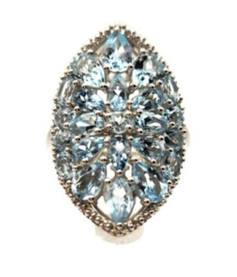 Ice Blue Topaz & Sterling Shield Ring 5.51 CTW