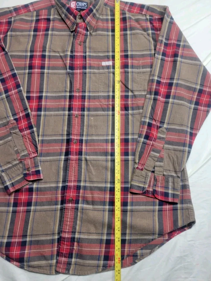 Camisa Chaps Ralph Lauren Para Hombres XLT Marrón A Cuadros Deportista Vestido con Botones  Foto 4 de 4