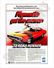 1972 Chrysler Plymouth Road Runner In A Magazine Promo Ad Repro 8x10 Photo