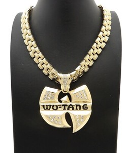 Authentic Hip Hop Iced Gold Plated WU-TANG Pendant & 13mm 24" Thank Chain Bling Necklace