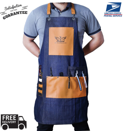 Professional Luxury Denim Jeans Hairdressing Apron Cape Barber Salon Hairstylist - Afbeelding 1 van 6