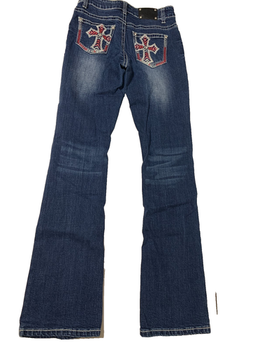 WIRED HEART * Girls Jeans * Pink Cross Embroidery * Boot Cut * 5 Pockets * Sz 12 - Picture 2 of 10