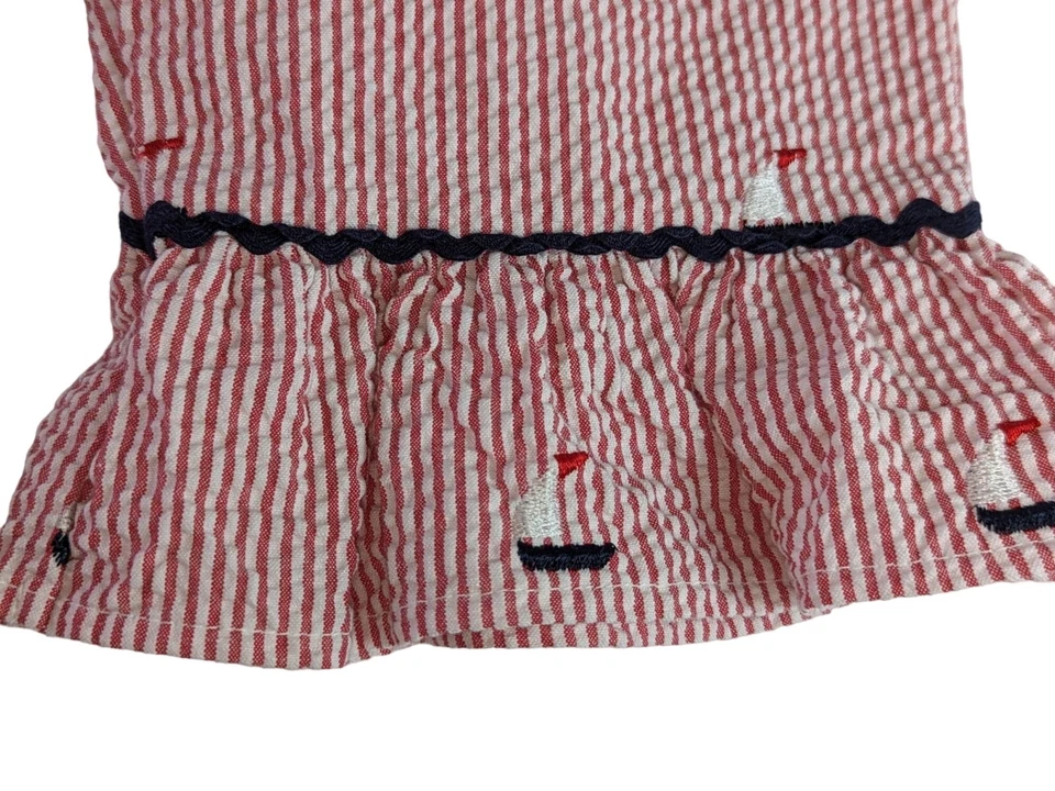 Kellys Kids Girl size XS 4 Ruffled Red Stripe Embroidered Sailboat Capri Pants - Image 4 of 4