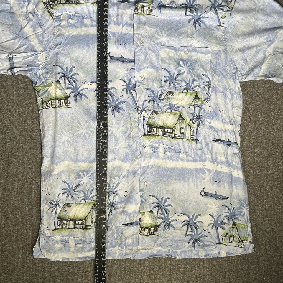 Marc Edwards Men's Hawaiian Button Shirt Size Large Beach Hut Palm Tree Surfer L - Image 4 of 4