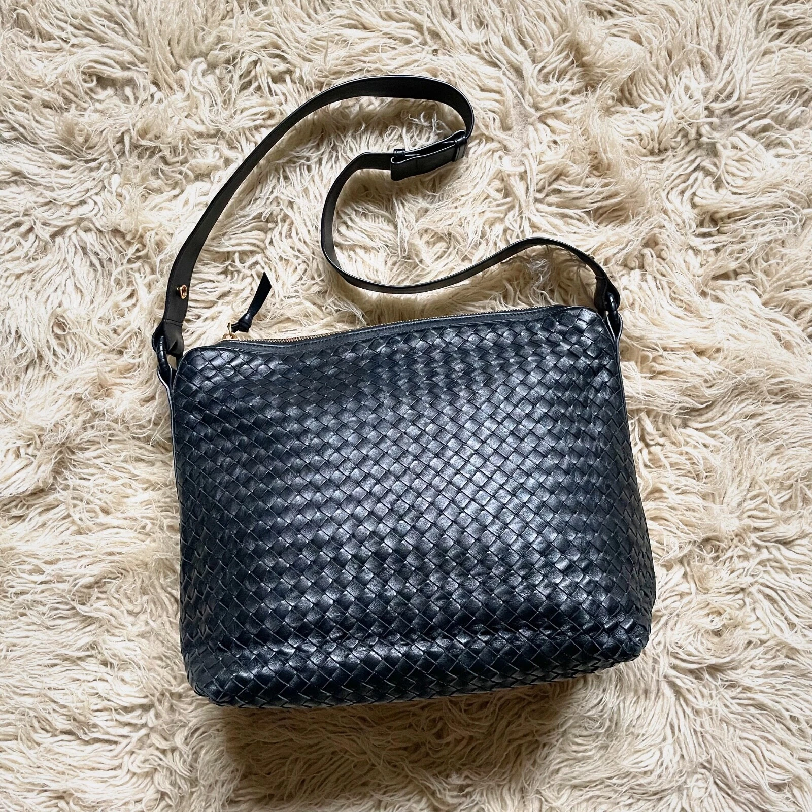 Bottega Veneta Borsa messenger a 2 vie in pelle nera Intrecciato FOMO fomoroc