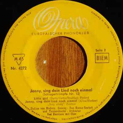 Johnny, Sing Dein Lied Noch Einmal Various MONO Vinyl Single 7inch Opera