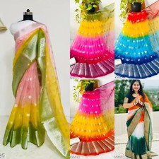 Women Organza Saree With Separate Blouse Piece