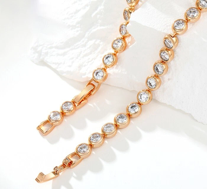 Luxus Armband Tennis Zirkonia Kristalle 750er Gold 18K vergoldet Damen 18,5-20cm - Bild 3 von 4