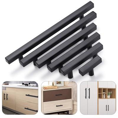 Matte Black Kitchen Cabinet Handles Square Bar Door Knobs Cupboard Drawer Pulls