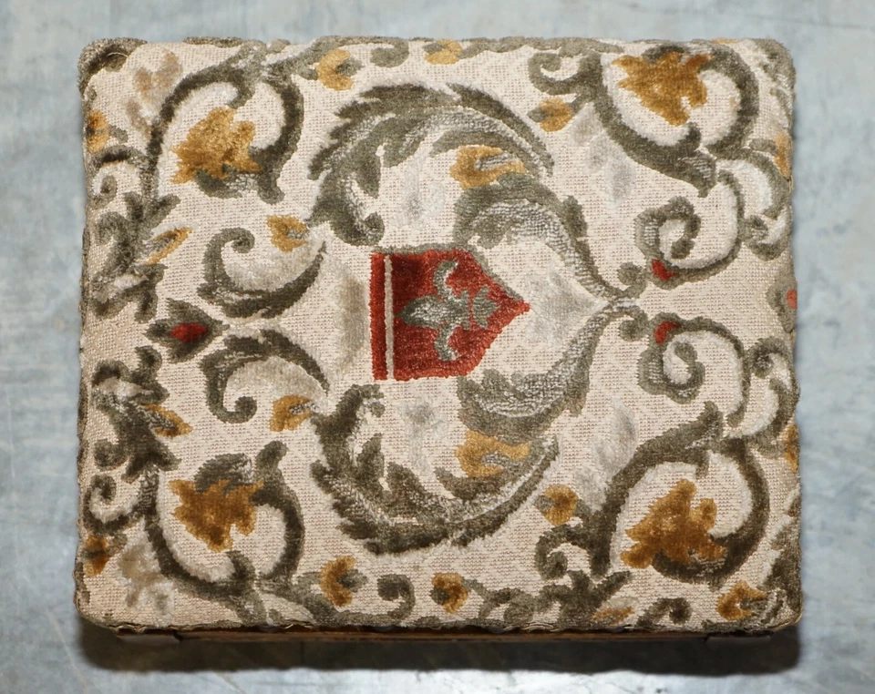 SMALL VICTORIAN WINGABCK ARMCHAIR WALNUT EMBROIDERED FOOTSTOOL MAPLE & CO STYLE - Image 4 of 4