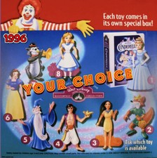 McDonald's 1996 DISNEY MASTERPIECE Video Box FIGURE Character YOUR Toy CHOICE