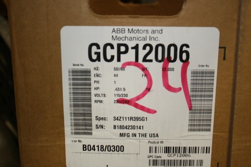 New Baldor Motor Reducer 1/2 HP 1 Phase PN GCP12006 Output rpm 283 ENC 44 - Picture 2 of 2