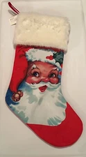 Transpac Fabric Santa Printed Stocking 2022 NEW