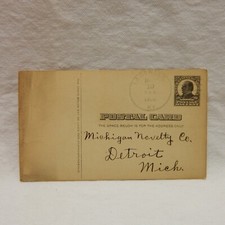 UX20 ''WILLIAM McKINLEY'' POSTAL CARD ONE CENT POSTMARKED 1909