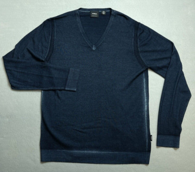 Strellson Sweater Men's Medium Blue V Neck Model K-Lamar-V Virgin Wool