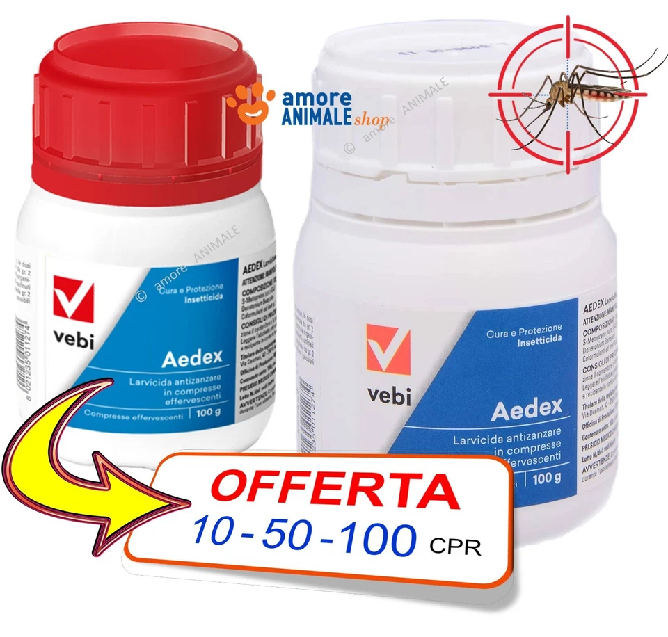 Vebi AEDEX Zanzare → 10 / 50 / 100 compresse - Insetticida Larvicida Antizanzare