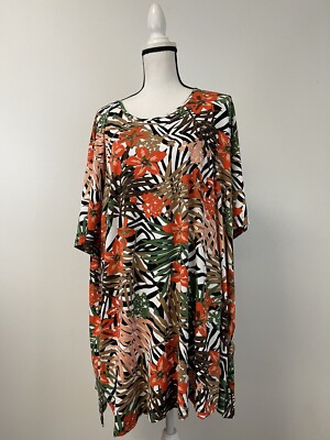 MIA MODA Shift Dress Womens 34 5XL Mini Floral Short Sleeve Tunic  N196