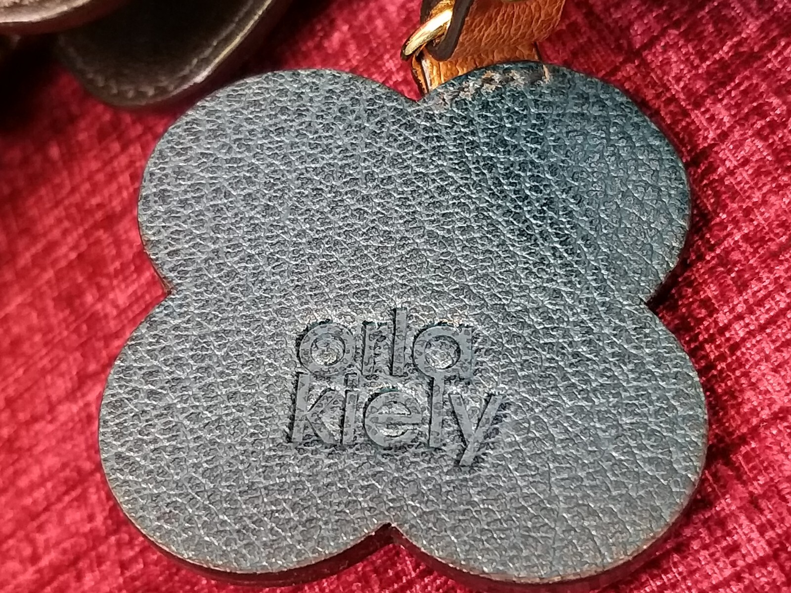 Orla Kiely Flower Stem Black Leather + Toffee Embossed Bag B43