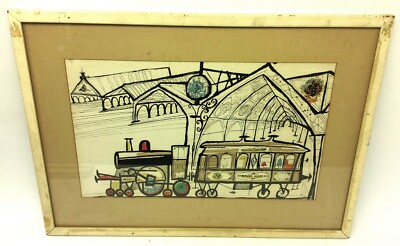 Vintage Framed Unsigned Saul Steinberg Paddington Station Artwork Print