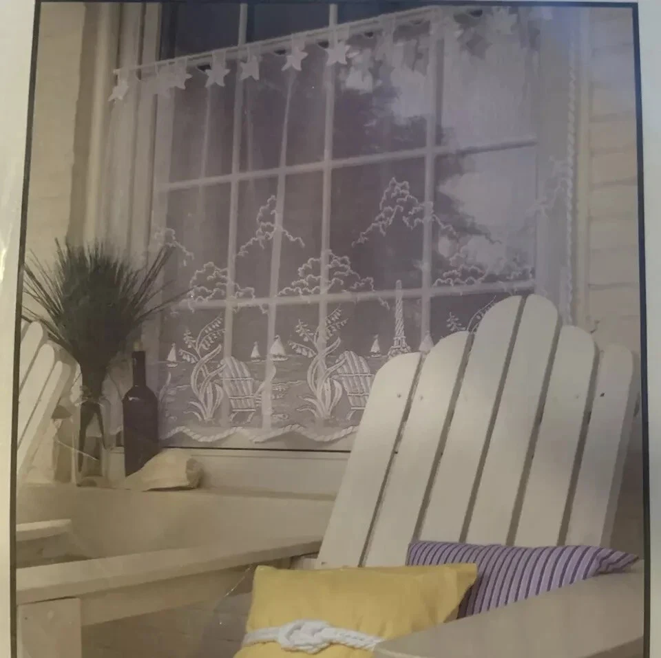 NEW Heritage Lace Coastal Beach Lighthouse Starfish Tier Curtain White NIP 30"L - Image 2 of 4