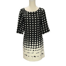 Banana Republic Black Cream Square Geometric Sheath Dress Full Zip Lined Size 2