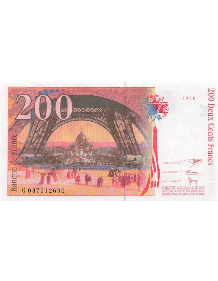 France 200 Francs - Gustave Eiffel - 1996 - Série G.037 - Photo 2/2