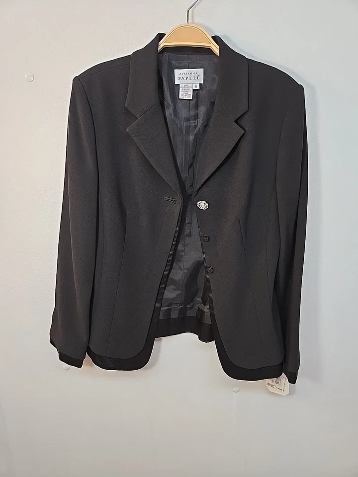 Blazer forrado negro con un botón talla 8 Adrianna Papell para mujer nuevo con etiquetas $160 Foto 4 de 4