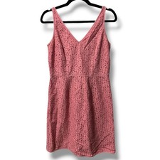 Ann Taylor Rose Pink Floral Eyelet Lace V-Neck Sheath Dress 8P Petite Feminine
