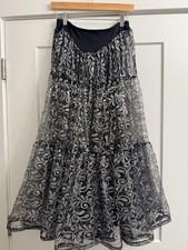 Vintage 80s Betsey Johnson Punk Label Silver Flare Metallic Lace Skirt Grunge